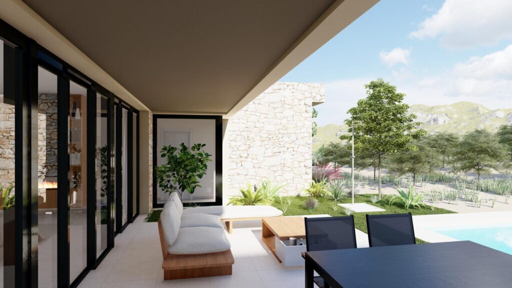 Terras van nieuwbouw villa in Yecla in Spanje, gelegen aan de  Costa Cálida