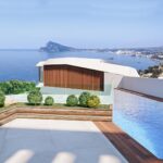 Zeezicht en vooraanzicht van nieuwbouw appartement in Calpe in Spanje, gelegen aan de  Costa Blanca-Noord