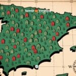Getekende kaart van Spanje met huisjes op
