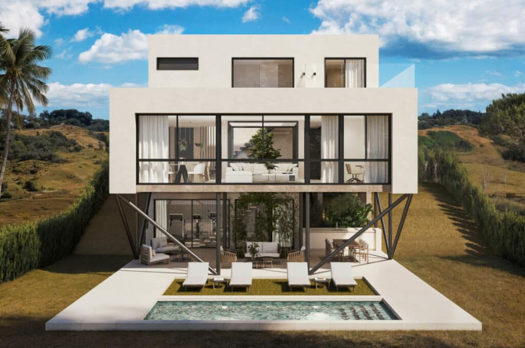 Zwembad en vooraanzicht van in La Cala De Mijas in Spanje, gelegen aan de  Costa del Sol-Centro
