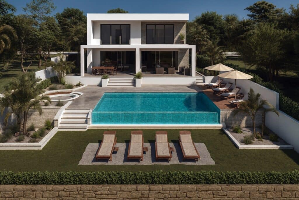Zwembad en vooraanzicht van in La Cala De Mijas in Spanje, gelegen aan de  Costa del Sol-Centro