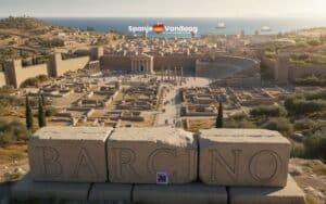 De naam Barcino gehouwd in grote blokstenen