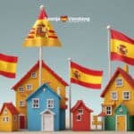 Getekende huizens met Spaanse vlaggen