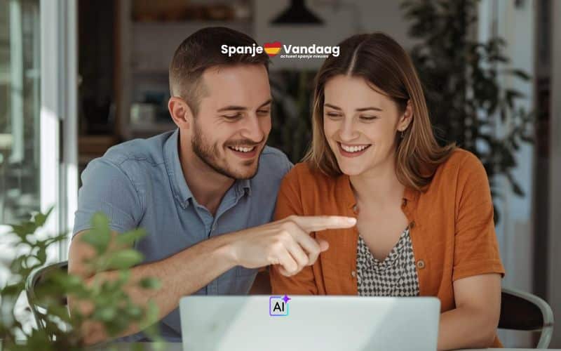 Jong koppel die samen iets lezen op een laptop