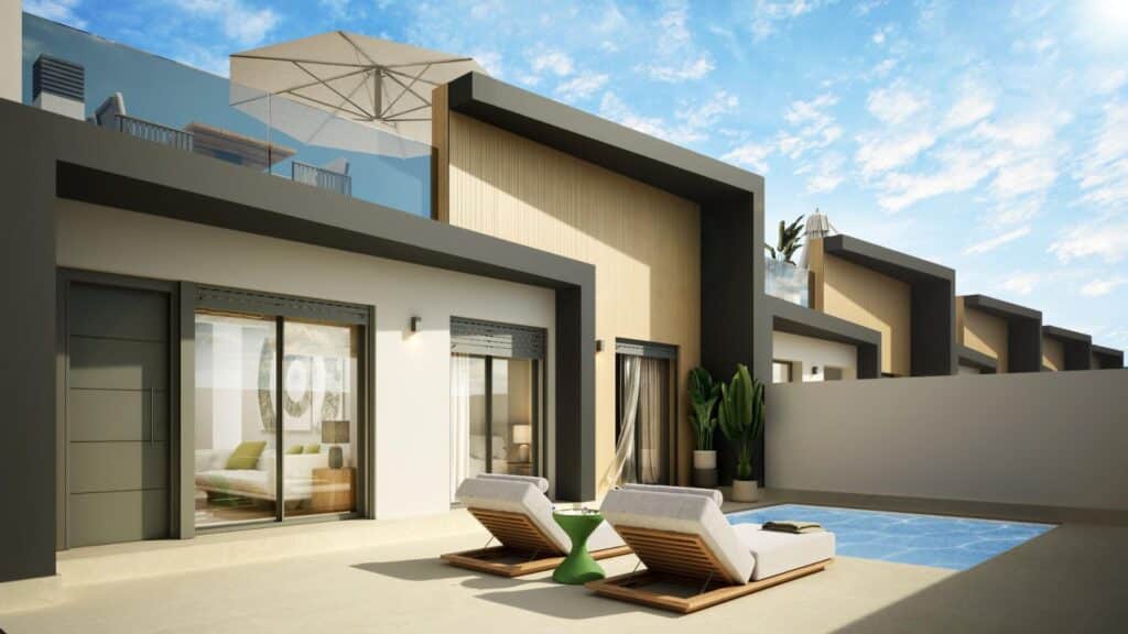 Terras van nieuwbouw huis in Avileses in Spanje, gelegen aan de  Costa Cálida