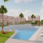 Gemeenschappelijk zwembad van nieuwbouw appartement in Pilar De La Horadada in Spanje, gelegen aan de  Costa Blanca-Zuid