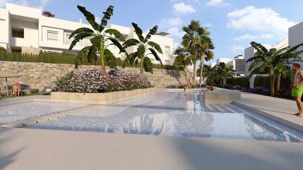 Gemeenschappelijk zwembad van nieuwbouw appartement in Algorfa in Spanje, gelegen aan de  Costa Blanca-Zuid