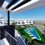 Gemeenschappelijke tuin en gemeenschappelijk zwembad van nieuwbouw appartement in San Fulgencio in Spanje, gelegen aan de  Costa Blanca-Zuid