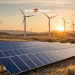 Zonnepanelen en windmolens in Spaans landschap