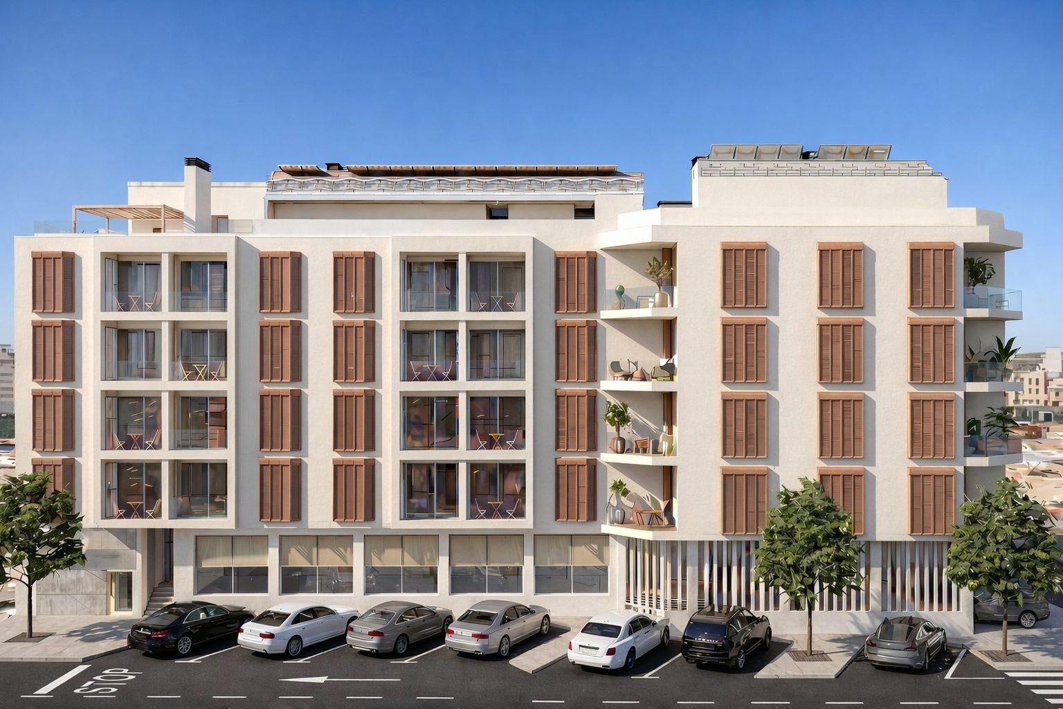 Vooraanzicht van nieuwbouw appartement in San Pedro Del Pinatar in Spanje, gelegen aan de  Costa Cálida