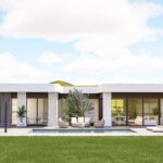 Terras en vooraanzicht van nieuwbouw villa in Pinoso in Spanje, gelegen aan de  Costa Blanca-Zuid