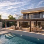 Zwembad en vooraanzicht van nieuwbouw villa in Cabo De Palos in Spanje, gelegen aan de  Costa Cálida