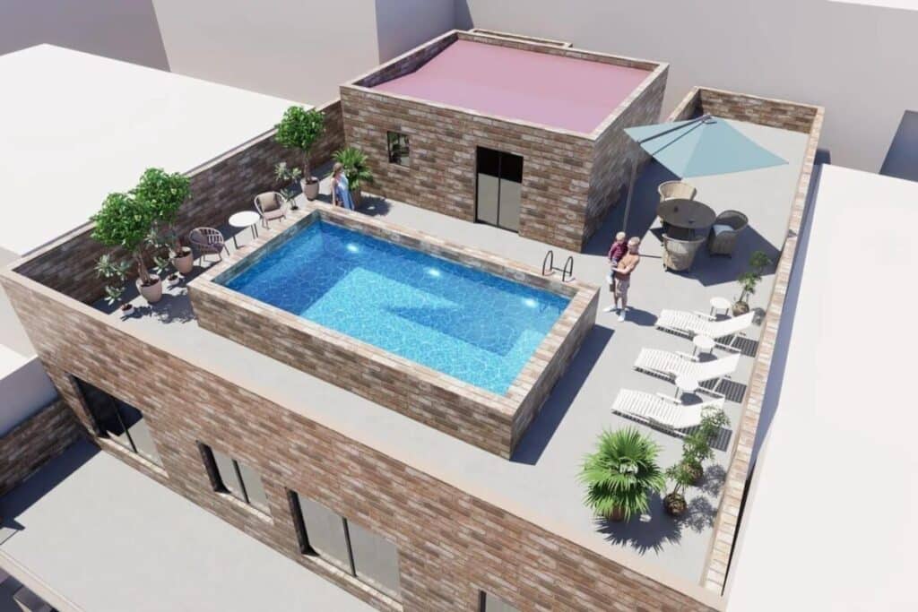 Solarium van nieuwbouw appartement in Torrevieja in Spanje, gelegen aan de  Costa Blanca-Zuid