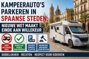 Een camperauto in een Spaanse straat ondergaat nieuwe reglementeringen