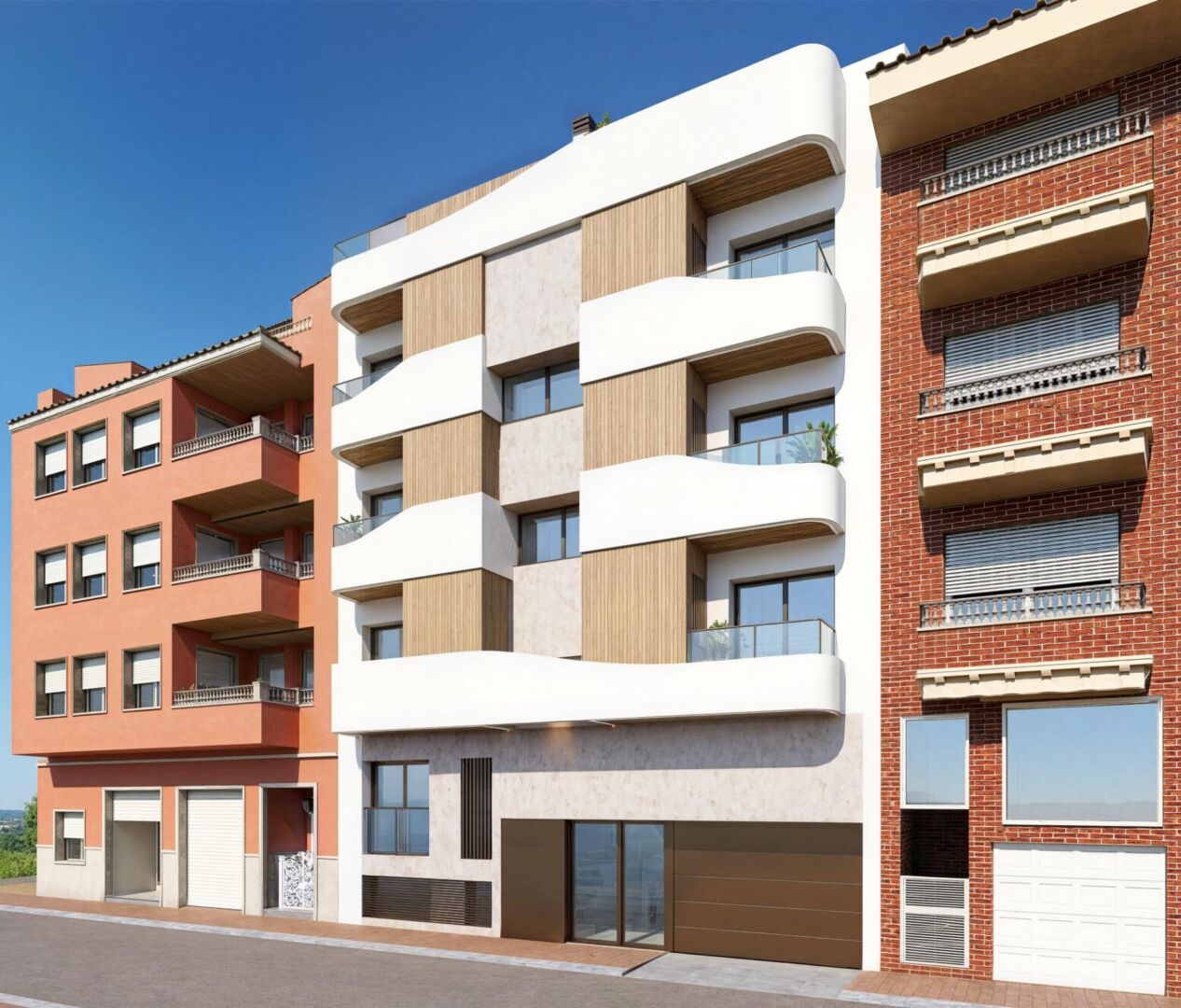 Vooraanzicht van nieuwbouw appartement in Guardamar Del Segura in Spanje, gelegen aan de  Costa Blanca-Zuid