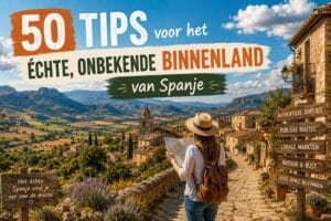 Een mevrouw die vanop een heuvel het Spaanse landschap bekijkt