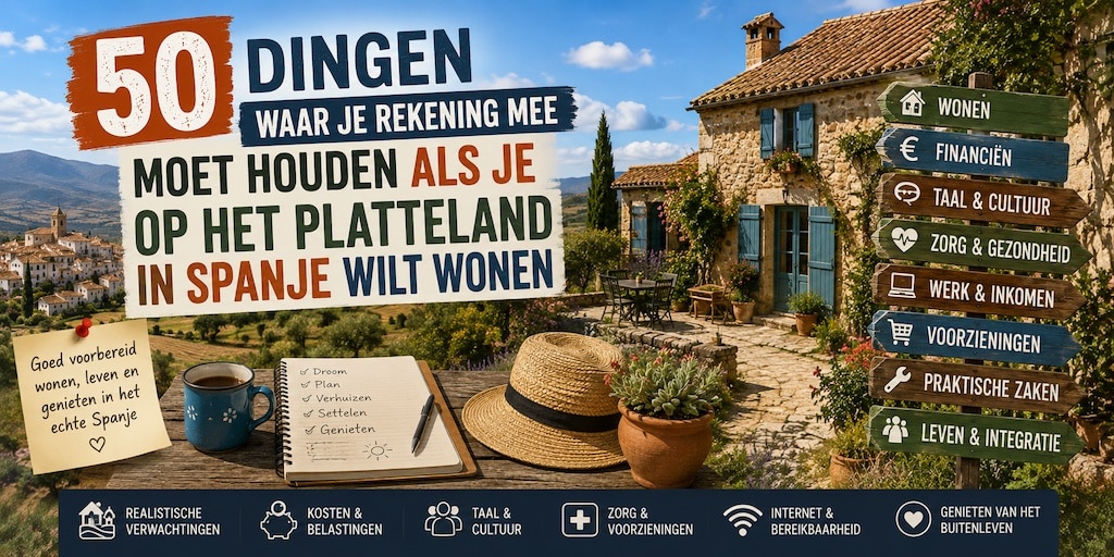 Een Spaanse landelijke woning met opschrift van 50 belangrijke dingen