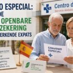 Een senioren koppel die informatie leest over de convenio especial