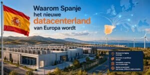 Zicht op een datacenter complex in een Spaans landschap
