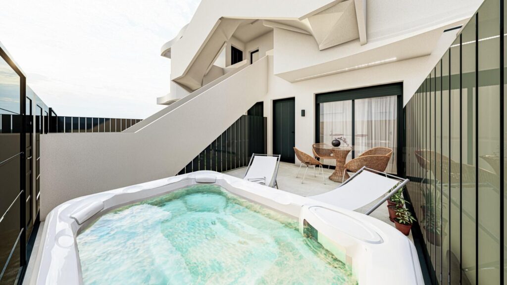 Terras van nieuwbouw appartement in San Pedro Del Pinatar in Spanje, gelegen aan de  Costa Cálida
