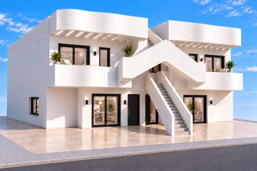 Vooraanzicht van nieuwbouw appartement in San Pedro Del Pinatar in Spanje, gelegen aan de  Costa Cálida