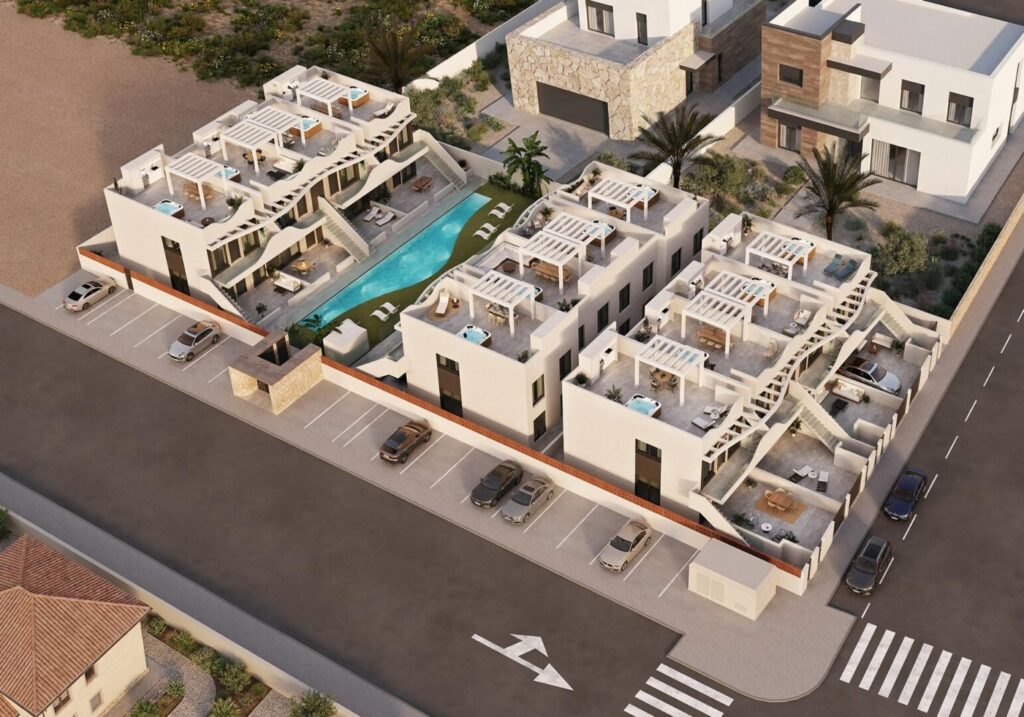 Luchtfoto van nieuwbouw appartement in Pilar De La Horadada in Spanje, gelegen aan de  Costa Blanca-Zuid