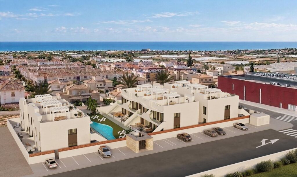 Luchtfoto van nieuwbouw appartement in Pilar De La Horadada in Spanje, gelegen aan de  Costa Blanca-Zuid