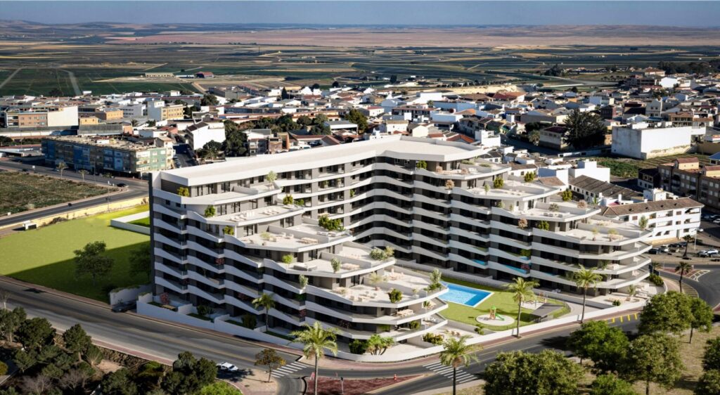 Luchtfoto van nieuwbouw appartement in San Miguel De Salinas in Spanje, gelegen aan de  Costa Blanca-Zuid