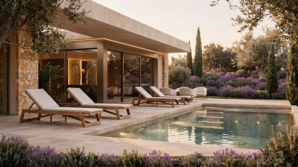 Terras en zwembad van in La Romana in Spanje, gelegen aan de  Costa Blanca-Zuid