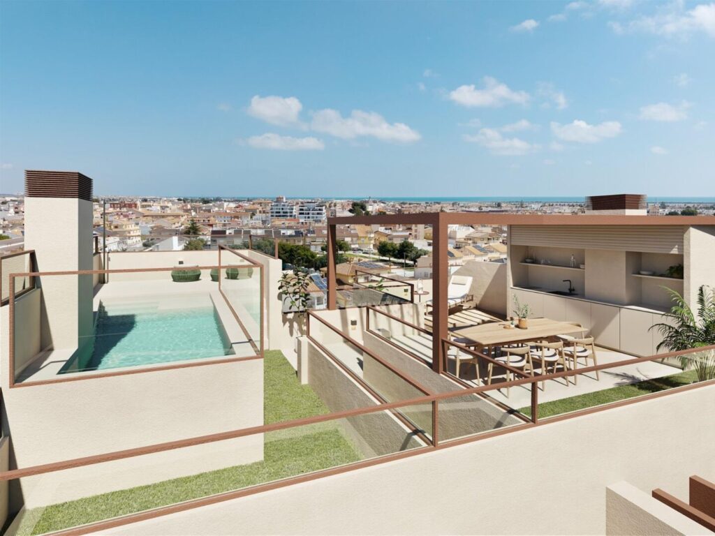 Zeezicht en solarium van in San Pedro Del Pinatar in Spanje, gelegen aan de  Costa Cálida